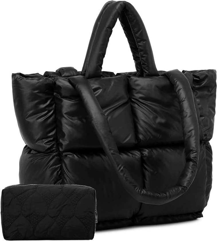 Puffer Tote Bag, Quilted Puffy Purse, Cute Padded Winter Shoulder Bags, Lightweight Down Handbag for Women Work Travel