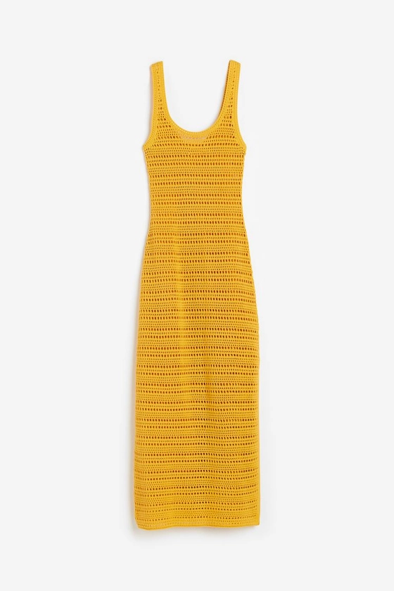 Crochet-look dress - Deep neckline - Sleeveless - Yellow - Ladies | H&M GB