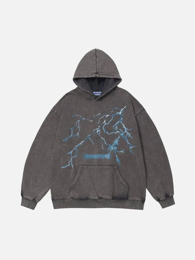 Aelfric Eden Washed Lightning Print Hoodie