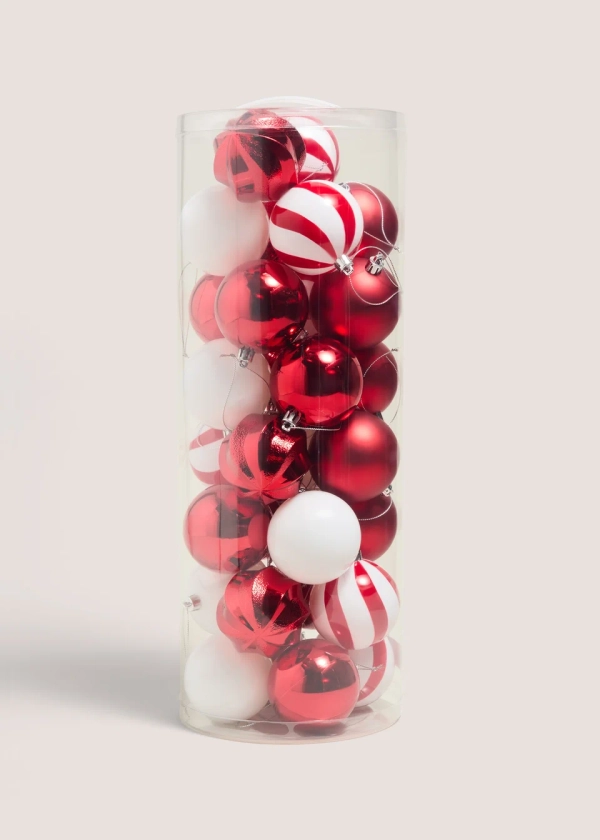 30 Piece Red Candy Cane Bauble Pack