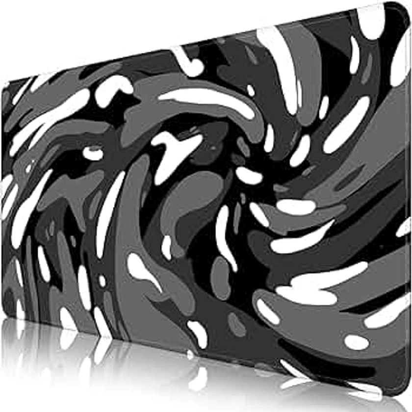 Fluid Pattern Desk Mat Marbled Design Desk Pad,Gaming Mouse Pad with Seamed Edges,Waterproof Large Mouse Pad,Non-Slip Rubber Base XL Gaming Mousepad,31.5x11.8 in Computer Mat Keyboard Pad Black-Gray