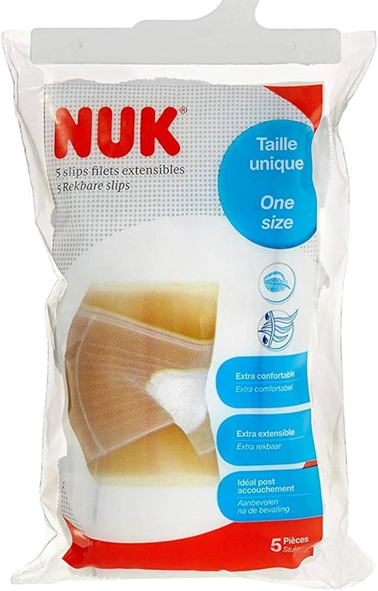 NUK Slip Jetable Maternité, Slips Filet Extensibles, Taille Unique, Blanc, Lot de 5