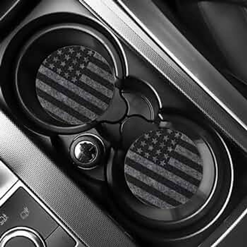 Car Cup Holder Coasters，Cute Car Accessories for Women and Lady，2 Pack 2.95inch，Universal Non Slip Cup Holder Insert Coaster (Gray Flag)