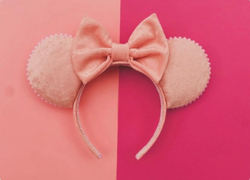 The Baby Pink Velvet Handmade Mouse Ears - Etsy