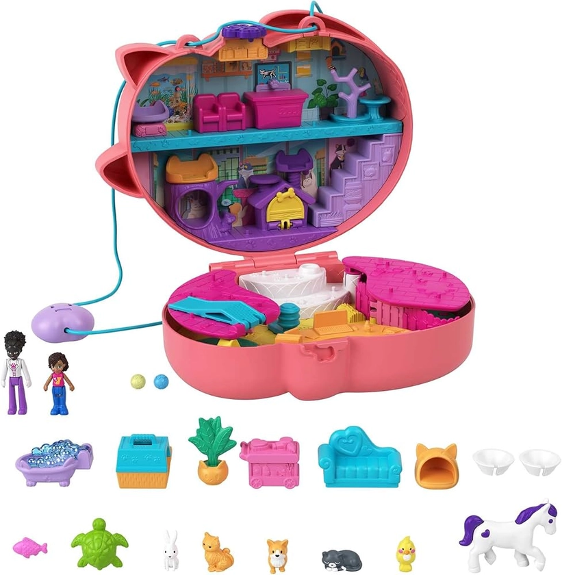 Polly Pocket Coffret Shani Sac Chat Câlin sur Le thème vétérinaire avec 2 Mini-Figurines et 18 Accessoires, Jouet Enfant, Dès 4 Ans, HGT16