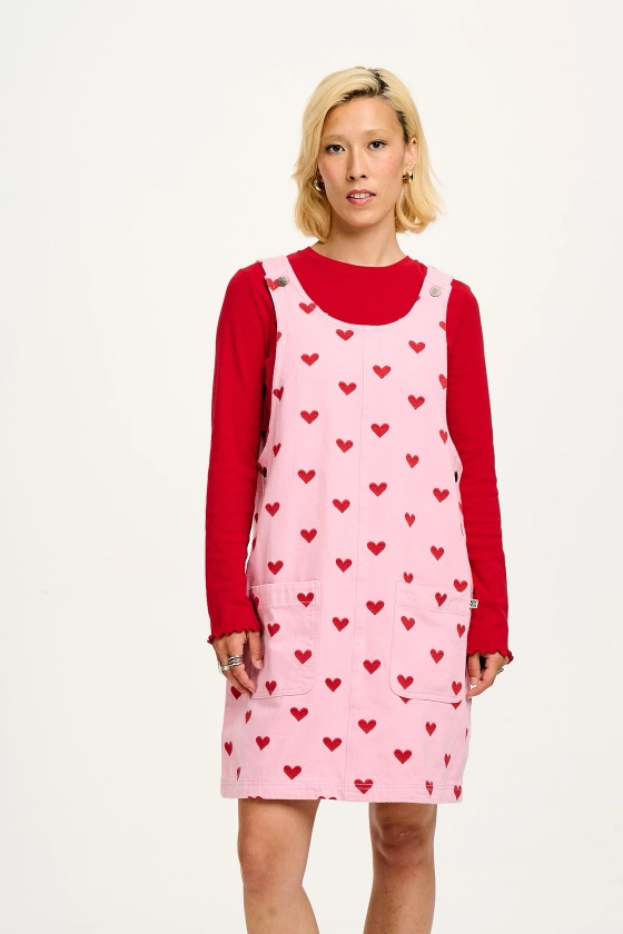 Layla - Mini Denim Dress in Pink Heart Juliet Print