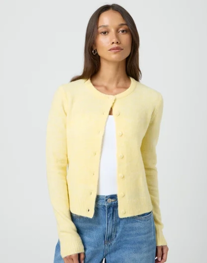 Button Up Knit Cardigan in Yellow Jessamine | Glassons