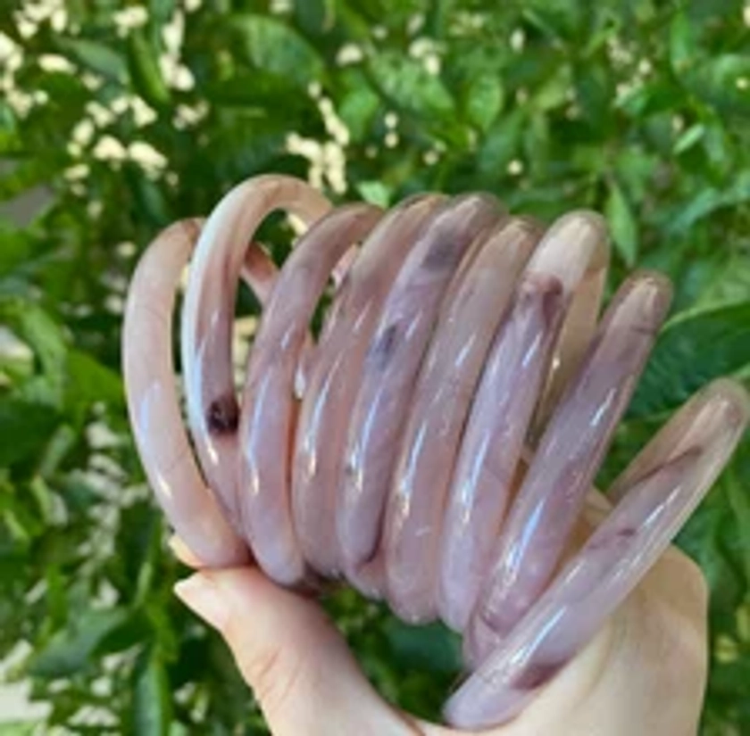 Thin purple flower beautiful jade bangle