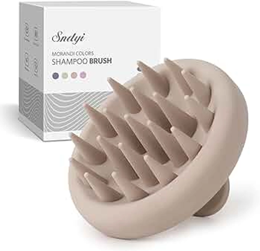 Sndyi Silicone Scalp Massager Shampoo Brush, Hair Scrubber with Soft Silicone Bristles, Scalp Scrubber/Exfoliator for Dandruff Removal, Wet Dry Scalp Brush for Hair Growth & Scalp Care, Khaki