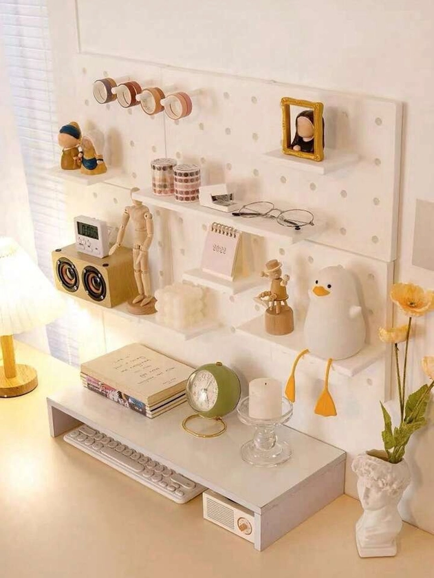 1pc Pegboard Wall Mount Organizer Shelf, Cute & Simple Sticky Holder For Student Dorm Desktop Decor Fall Home Decor