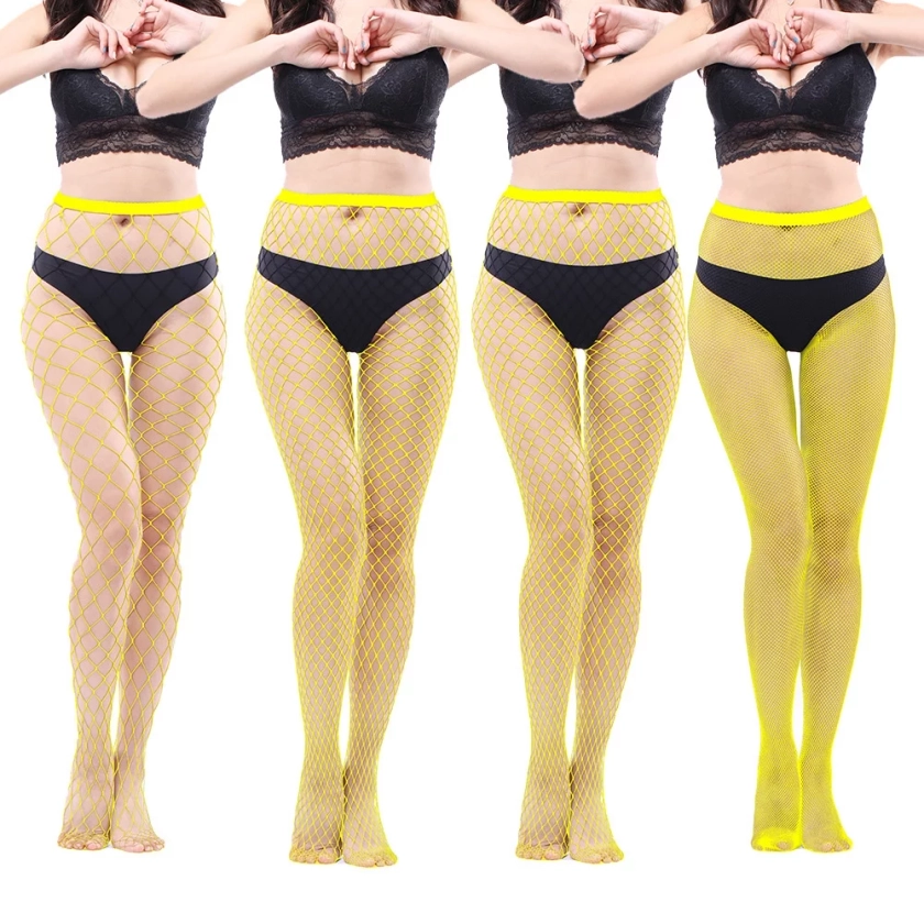 High Waisted Fishnet Tights Stockings Women, High Waist Fishnets Sheer Pantyhose,yellow，G186485 - Walmart.com