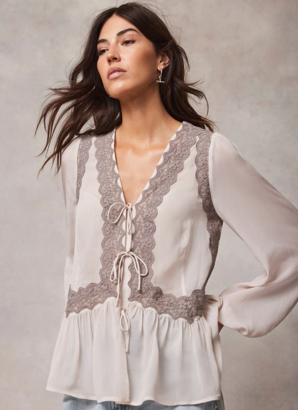 Neutral Embroidered Blouse