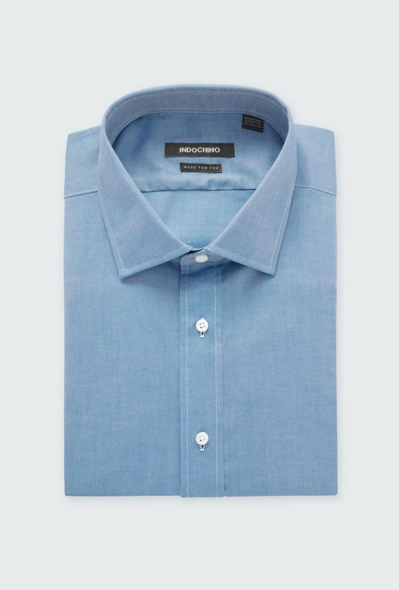 Men's Custom Shirts - Hailey Cotton Stretch Light Blue Shirt | INDOCHINO