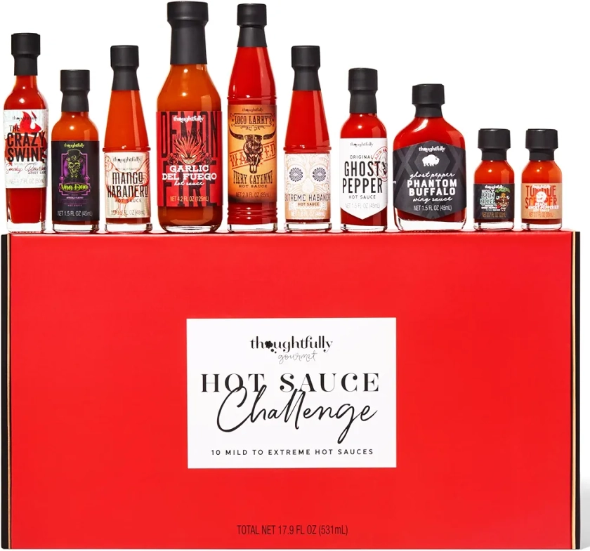 Thoughtfully - Hot Sauce Challenge Coffret Cadeau - Coffret de dégustation de 10 sauces piquantes différentes