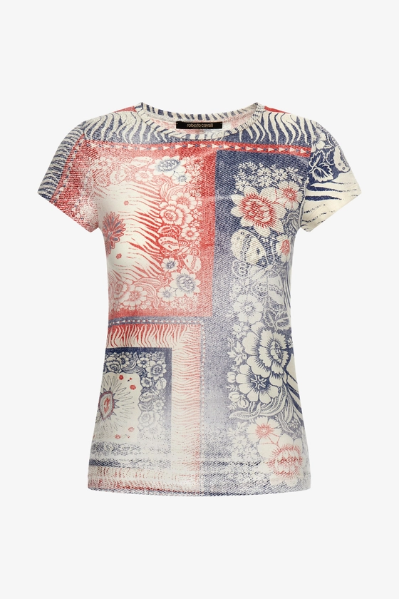 T-Shirt Imprimé Bandana | Bleu | Femme | Roberto Cavalli FR