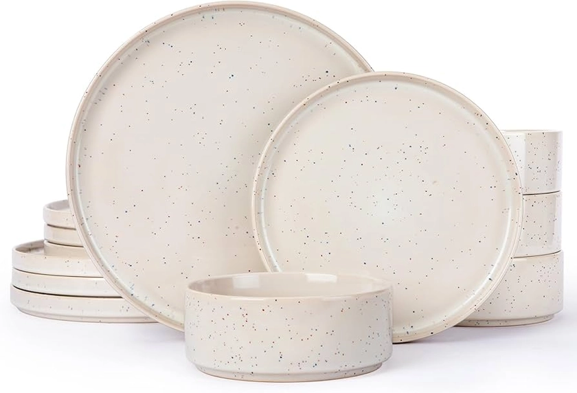 Amazon.com | Famiware Nebula Plates and Bowls Sets, 12 Pieces Dinnerware Sets, Dishes Set for 4, Creamy White with Colorful Speckles: Dinnerware Sets