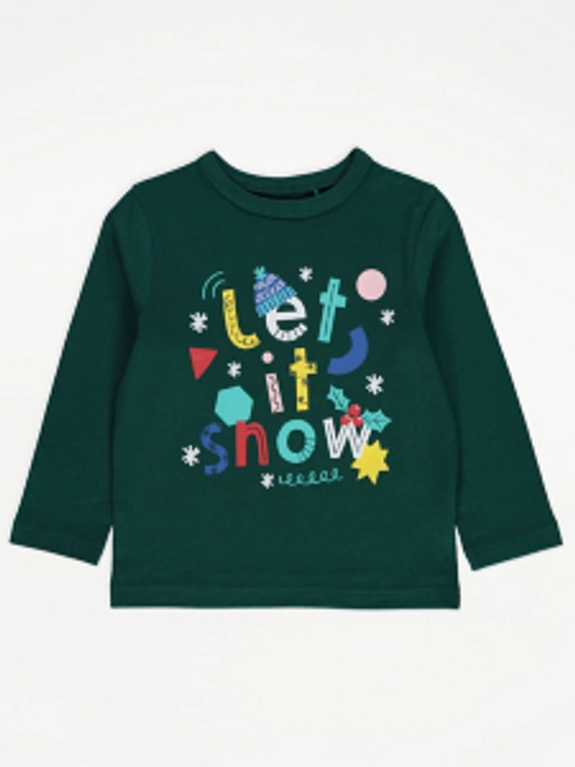 Christmas Green Let It Snow Long Sleeve Top