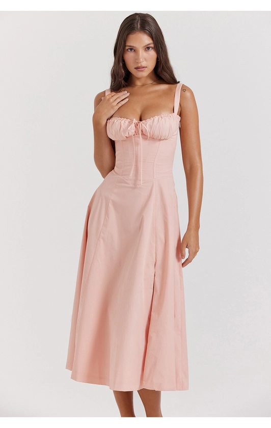 Clothing : Midi Dresses : 'Carmen' Baby Pink Bustier Sundress