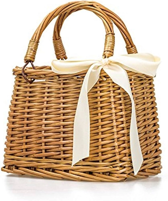 Natural Handwoven Wicker Handbag, Rectangular Basket Purse, Women Straw Tote (Rectangular Khaki)