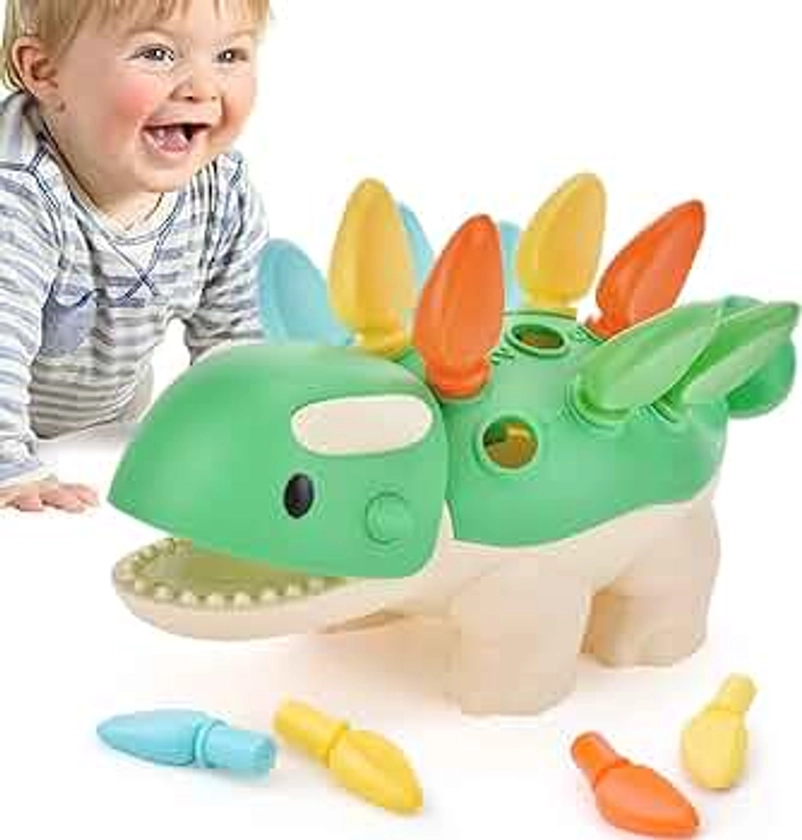 VORENUS Sensoriel Jouet Dinosaure Montessori 1 an, Eveil Motricité Fine Jeu Éducatif pour Bébé 12 18 Mois, Pâques Cadeau Enfant 2 Ans Fille et Garçon