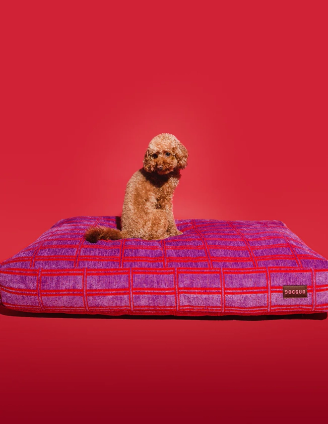 CHECK DOG BED - PURPLE / RED