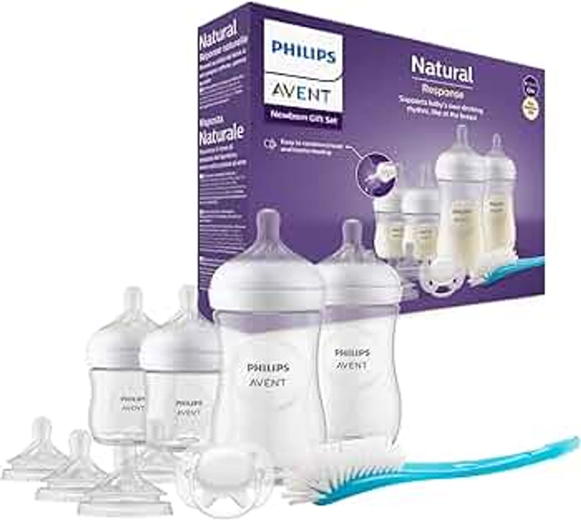 Philips Avent Kit biberons pour nouveau-né – 4 biberons, 2 tétines, sucette ultra-douce et goupillon, pour les bébés âgés de 0 à 12 mois (modèle SCD838/13)