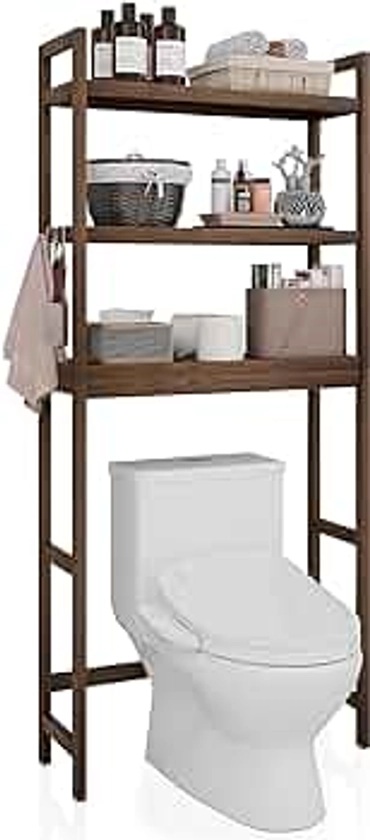 SMIBUY Bathroom Storage Shelf, Bamboo Over-The-Toilet Organizer Rack, Freestanding Toilet Space Saver with 3-Tier Adjustable Shelves (Walnut)