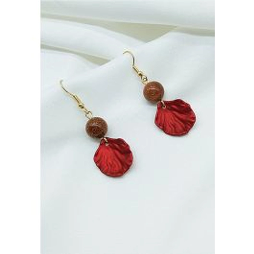 Red Petal Beaded Drop Earrings