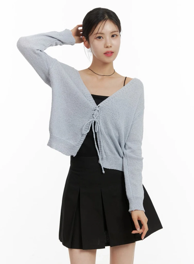 Solid Textured Knotted Cardigan OA422