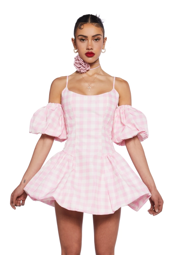 Sugar Thrillz Gingham Tank Dress With Bubble Hem - Pink