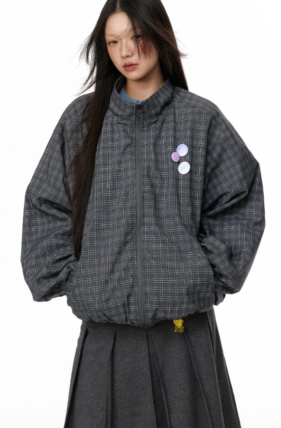 JIKOO London Street Check Stand Jacket - DEAR MY KIKO