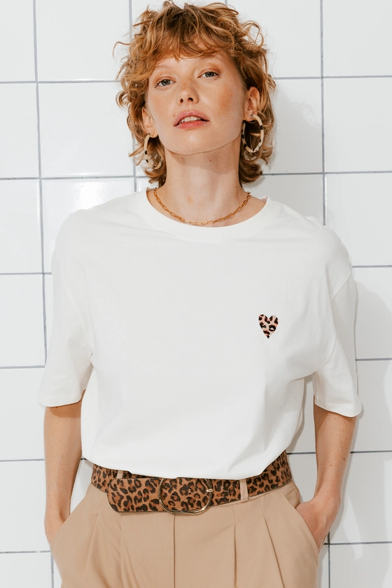 T-shirt cœur léopard Femme