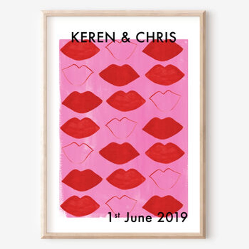Personalised Kissing Lovers Wedding Anniversary Print