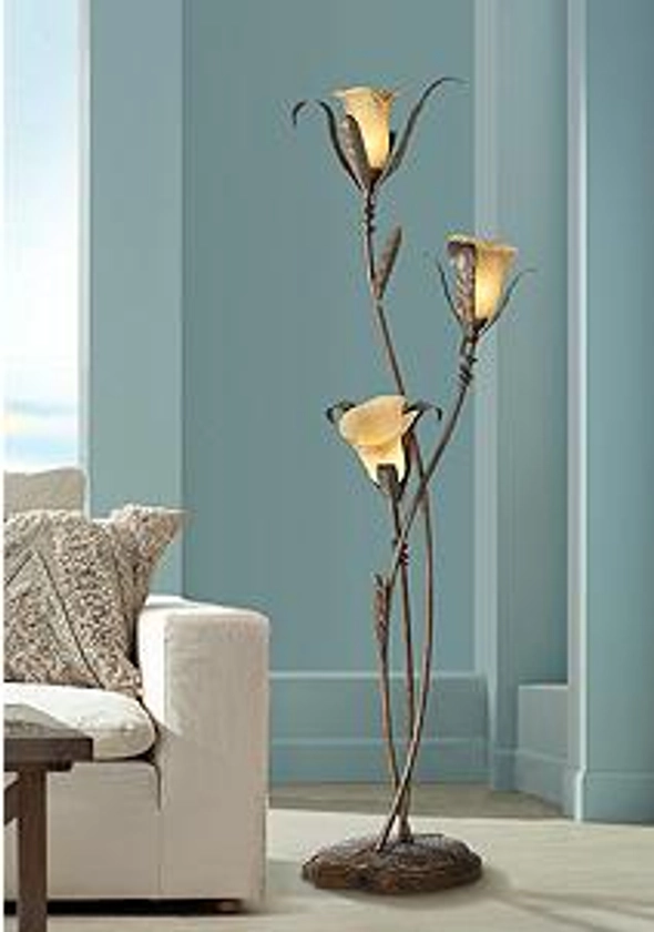 Franklin Iron Works Lilies 68 1/4" Rustic Bronze and Gold Floor Lamp | www.lampsplus.com