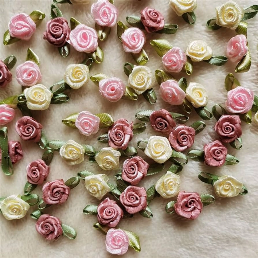 100pcs 15mm Multicoloured Mini Rose Flowers Satin Ribbon Bows Appliques DIY Sewing Craft Accessories Wedding Bride Gift Decoration : Amazon.co.uk: Home & Kitchen