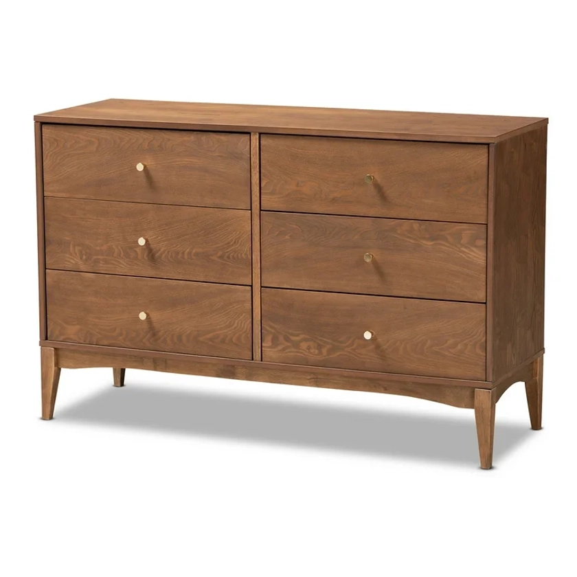 Baxton Studio Landis Mid-Century Modern Ash Walnut Finished Wood 6-Drawer Dresser - Walmart.com