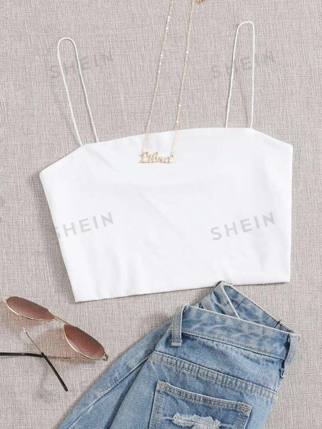 SHEIN EZwear Top corto monocolore slim con bretelle sottile