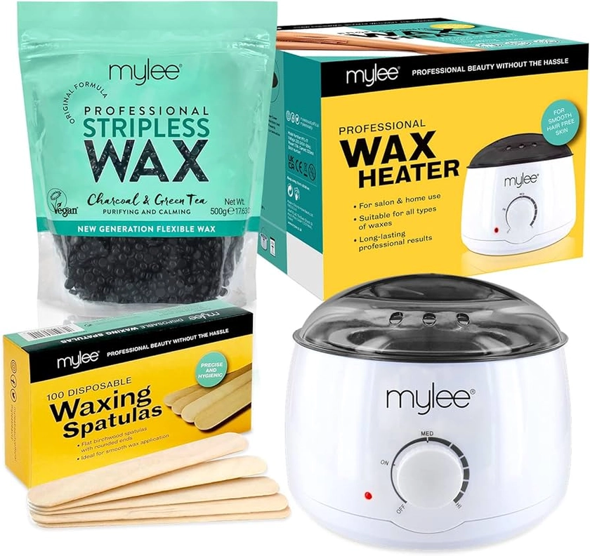 Mylee Professional Waxing Kit with Wax Heater, Hard Wax Beads 500g, Spatulas - Stripless Depilatory Waxing Pellets Solid Film Beans No Strip Needed (Charcoal & Green Tea) : Amazon.co.uk: Health & Personal Care