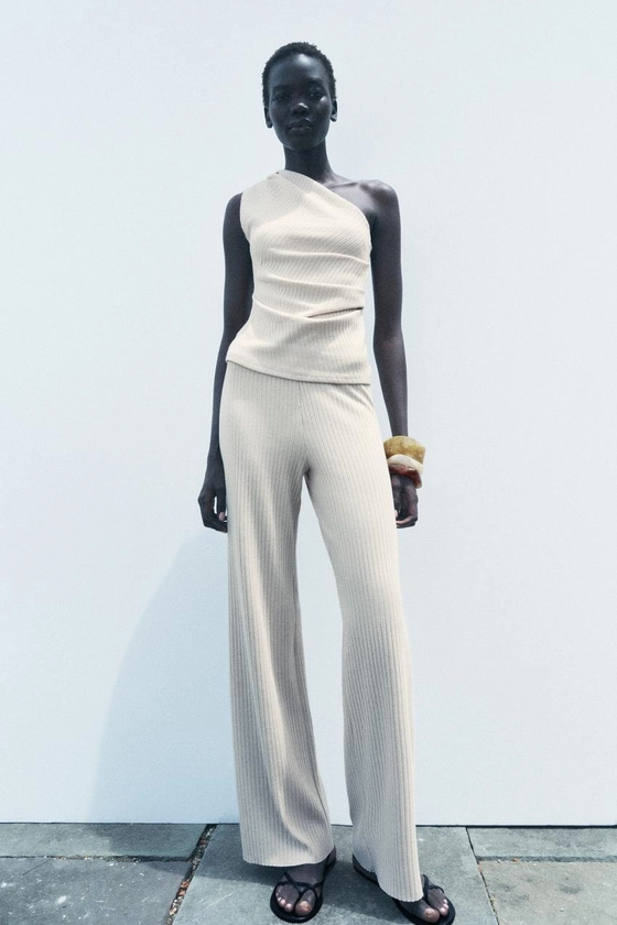 RIBBED WIDE-LEG TROUSERS