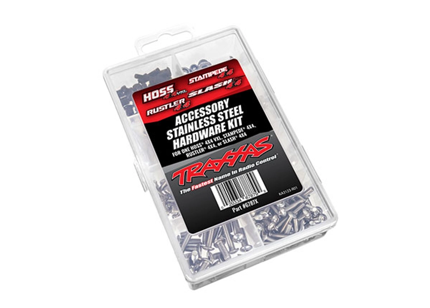 Hardware kit, stainless steel, Hoss® 4X4 VXL/Slash® 4X4/Stampede® 4X4/Rustler® 4X4 (contains all stainless steel hardware used on Hoss® 4X4 VXL, Slash® 4X4, Stampede® 4X4, or Rustler® 4X4) | Traxxas