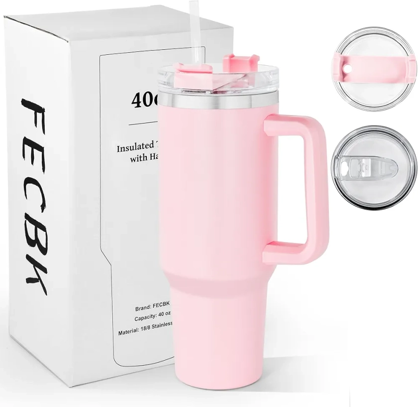 FECBK Mug Isotherme avec Paille et Poignée 1.2L, Tasse Isotherme 100% Anti-fuite, 34 Heures Froid, 12 Heures Chaud, Gobelet en Acier Inoxydable, Lavable au Lave-Vaisselle, Rose Pâle : Amazon.fr: Cuisine et Maison