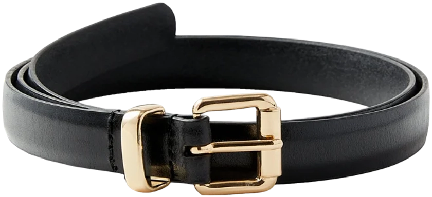 Curved Rectangular Buckle Skinny Leather Belt