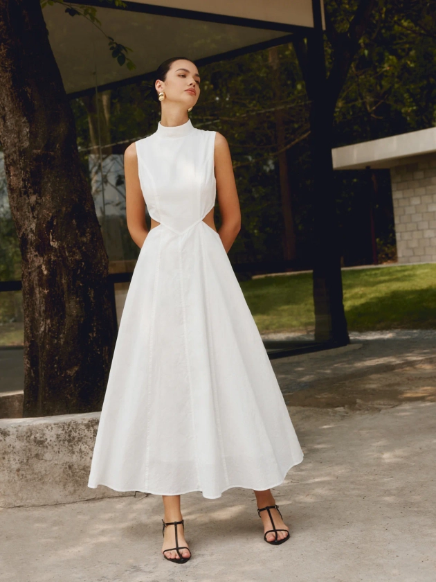 Cotton & Linen Elegant Cutout Long Dress