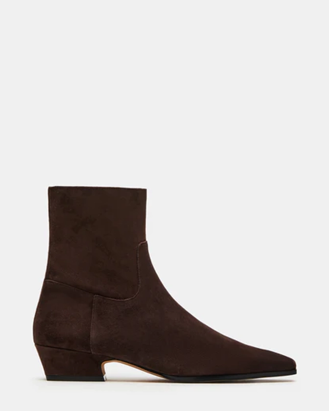 DUSTY Chocolate Brown Suede Ankle Bootie | Women's Booties