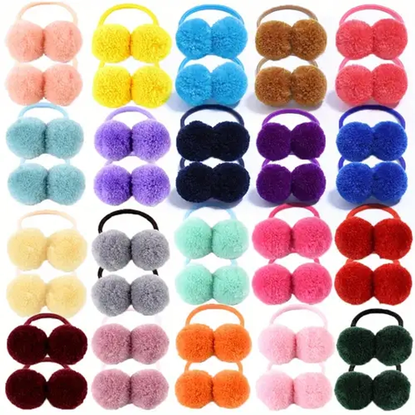 40pcs Baby Girls Plush Ball Decor Hair Tie Hair Bands Ponytail Holders Scrunchies Hair Accessories, Ideal choice for Gifts