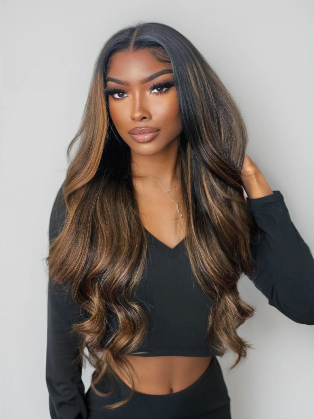 Nadula 7x5 And 13x4 Highlight Balayage Body Wave Lace Front Shadow Root Human Hair Wig Pre Bleached