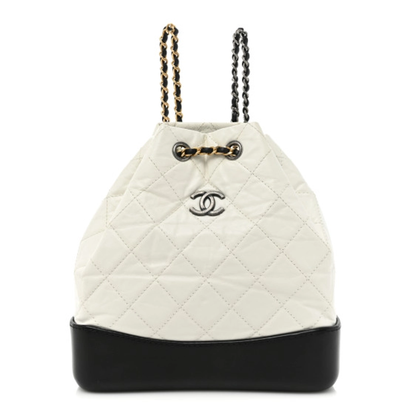 CHANEL Aged Calfskin Quilted Small Gabrielle Backpack Black White | FASHIONPHILE