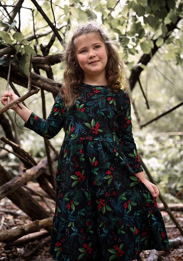 Children's Holly & Berry Print Cotton Dress (Festive)