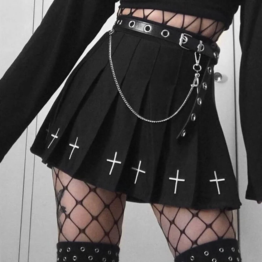 Darkness gothic cross pleated A-line skirt C00410