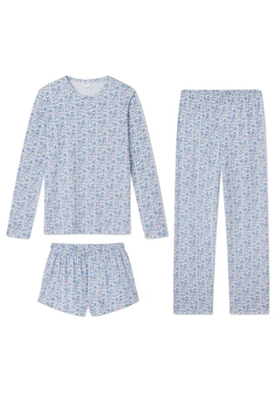 Pima Crew Long Sleeve Bundle in Delft Blue Garden Floral